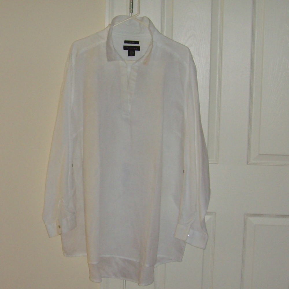 TAHARI 100% White Linen Tunic Blouse - 3X NEW